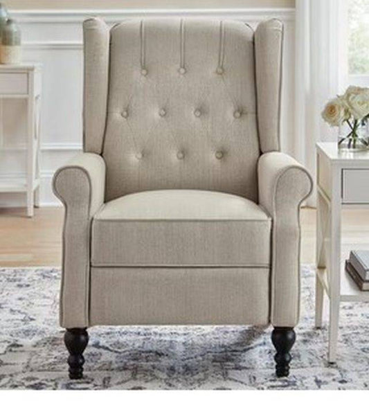 Waybrook Biscuit Beige Upholstered Tufted Wingback Pushback Recliner