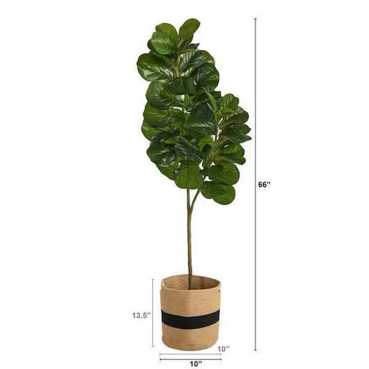 5.5 ft. Green Fiddle Leaf Fig Artificial Tree in Handmade Natural Cotton Planter