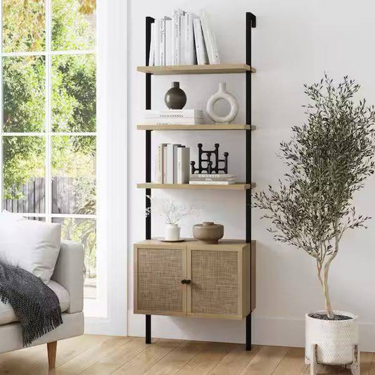 Nathan James Theo Open Shelf 73 in. High Light Oak Wood 3-Shelf Ladder Bookcase