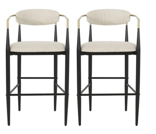 Elmore Modern Fabric Upholstered Iron 30 Inch Barstools (Set Of 2) - Beige, Black, And Gold